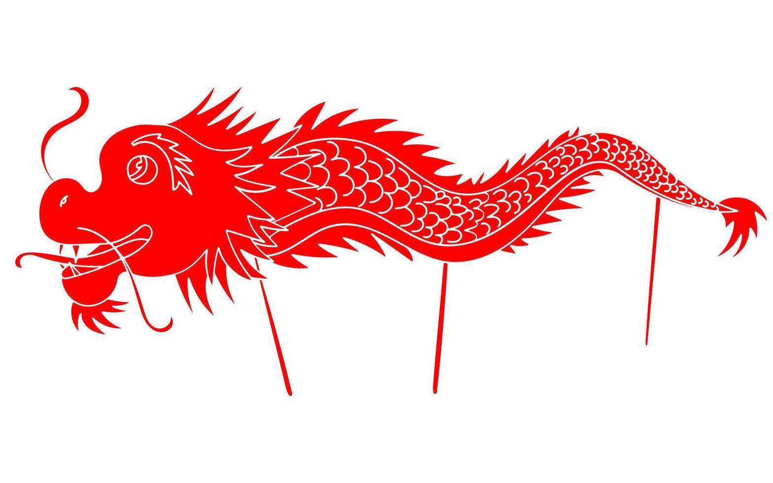 Traditional Chinese dragon dance. Red solid silhouette shape. Lunar New Year celebration, street festival. Design element for web and digital design, print, stickers, invitations, cards, logos,posters vector