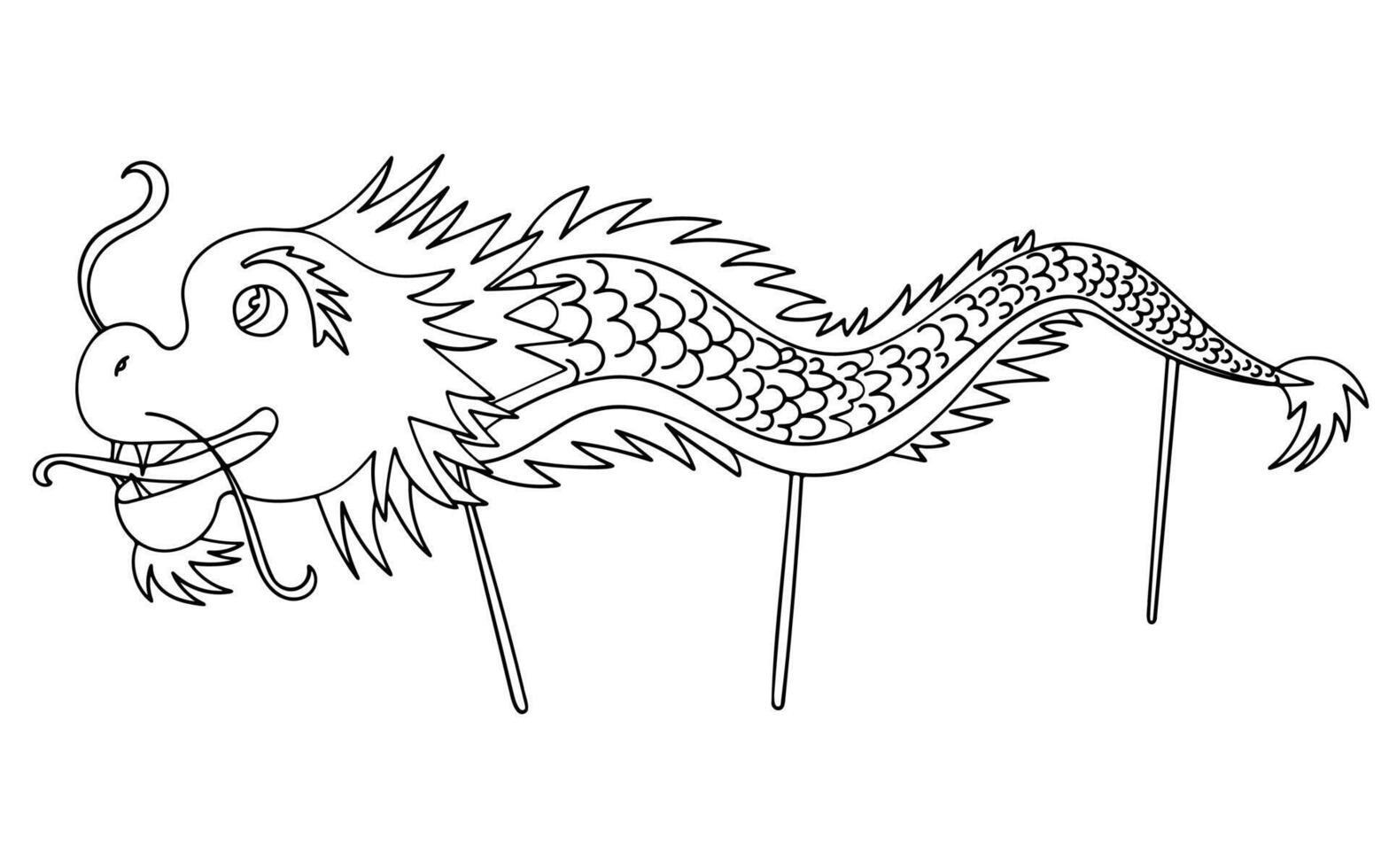 Traditional Chinese dragon dance. Isolated black contour. Lunar New Year celebration, street festival. Design element for web and digital design, print, stickers, invitations, cards, logos, posters vector