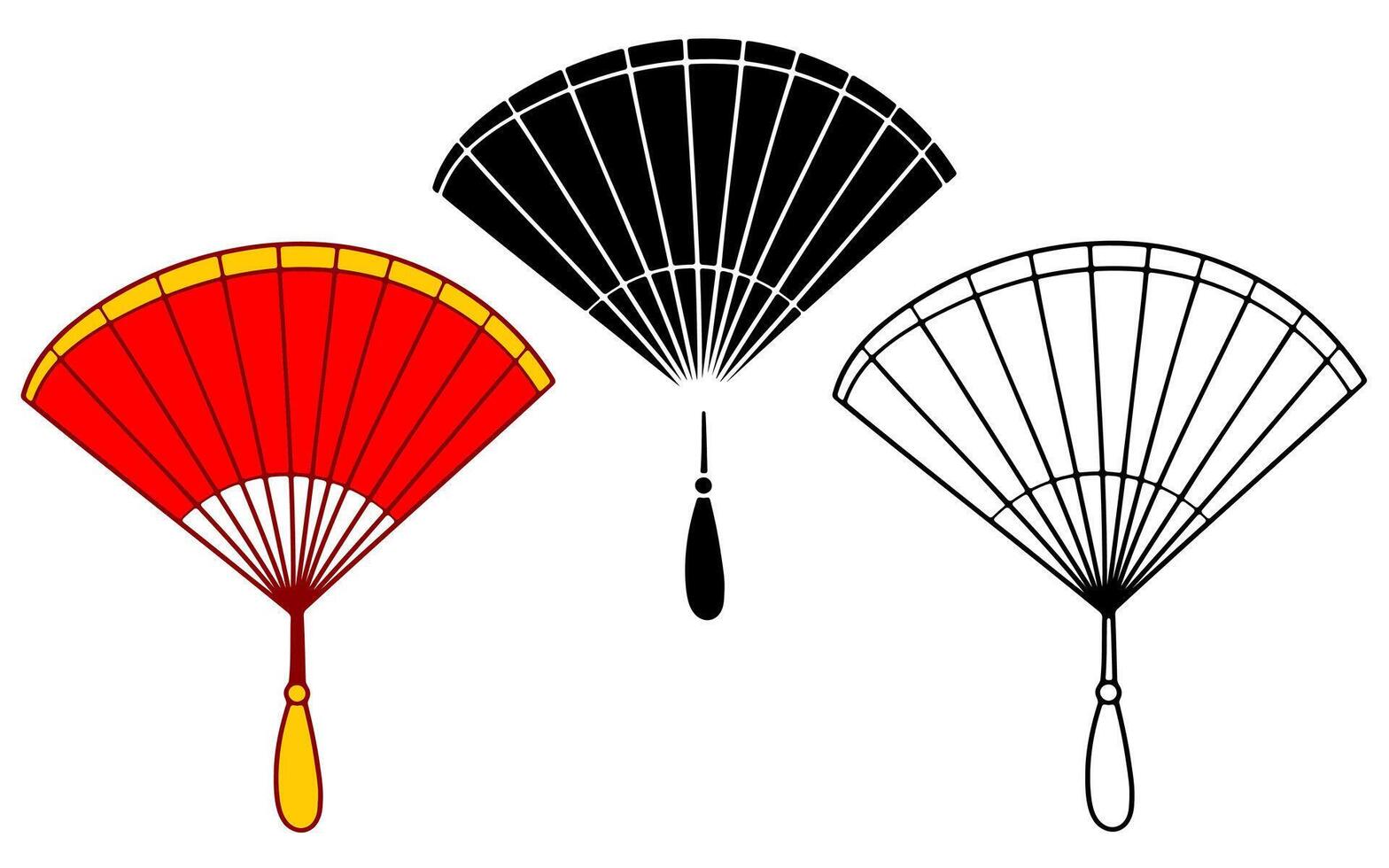 Hand fan simple icon set. Flat style, red and black shapes isolated on a white background. Design elements for gifts, greeting cards, web, digital, print vector