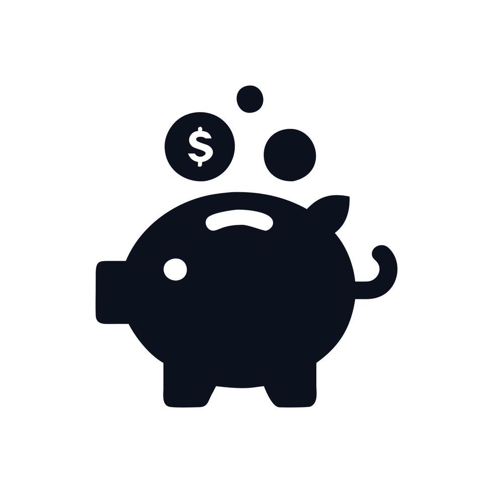 Piggy bank icon, black and white illustration vector
