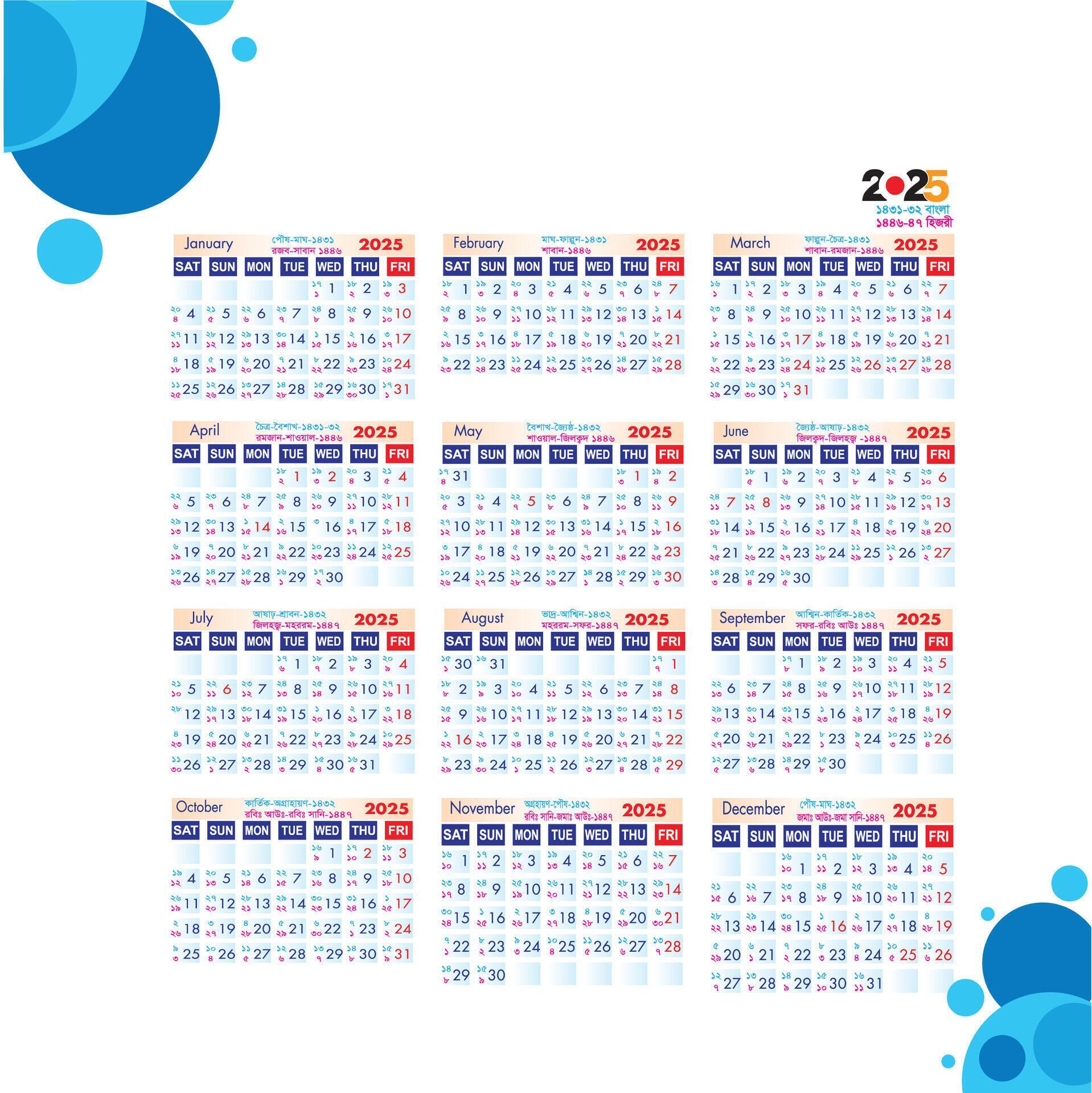 2025 Calendar design Bangladesh calendar 53107549 Vector Art at Vecteezy