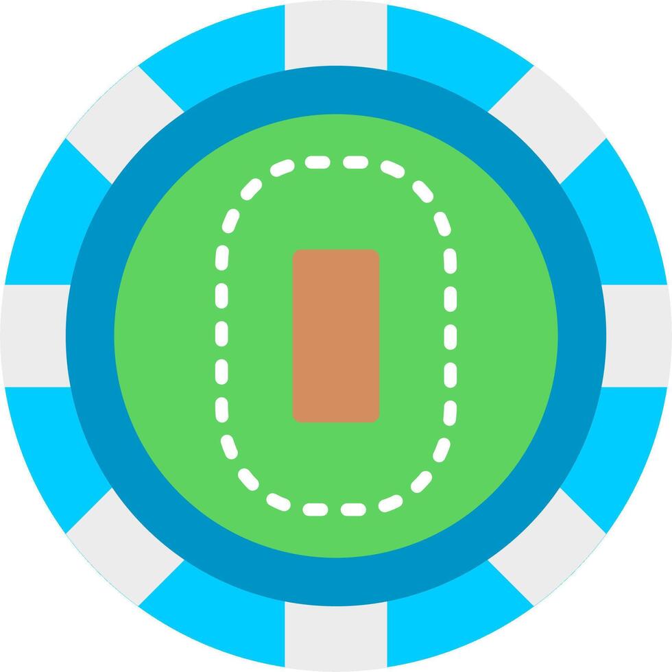 A cricket field layout featuring a central pitch, surrounded by an inner circle and outer boundary, designed in a simplified and stylized graphic representation. vector