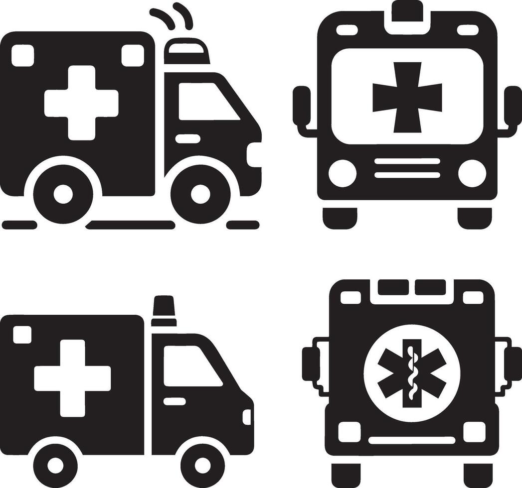 Four black and white ambulance icons on a white background vector