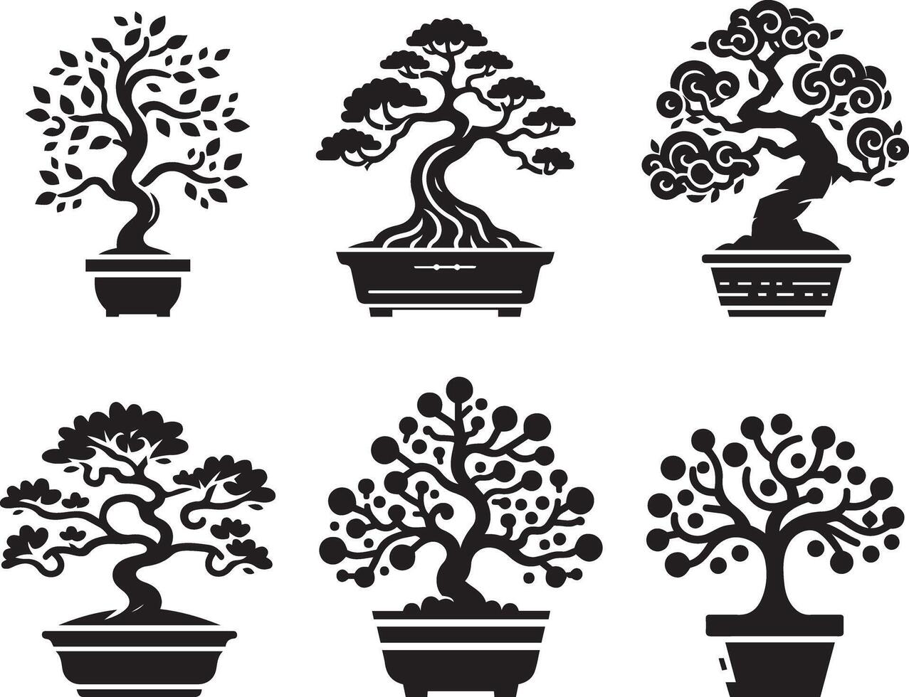 Bonsai tree silhouettes illustration vector