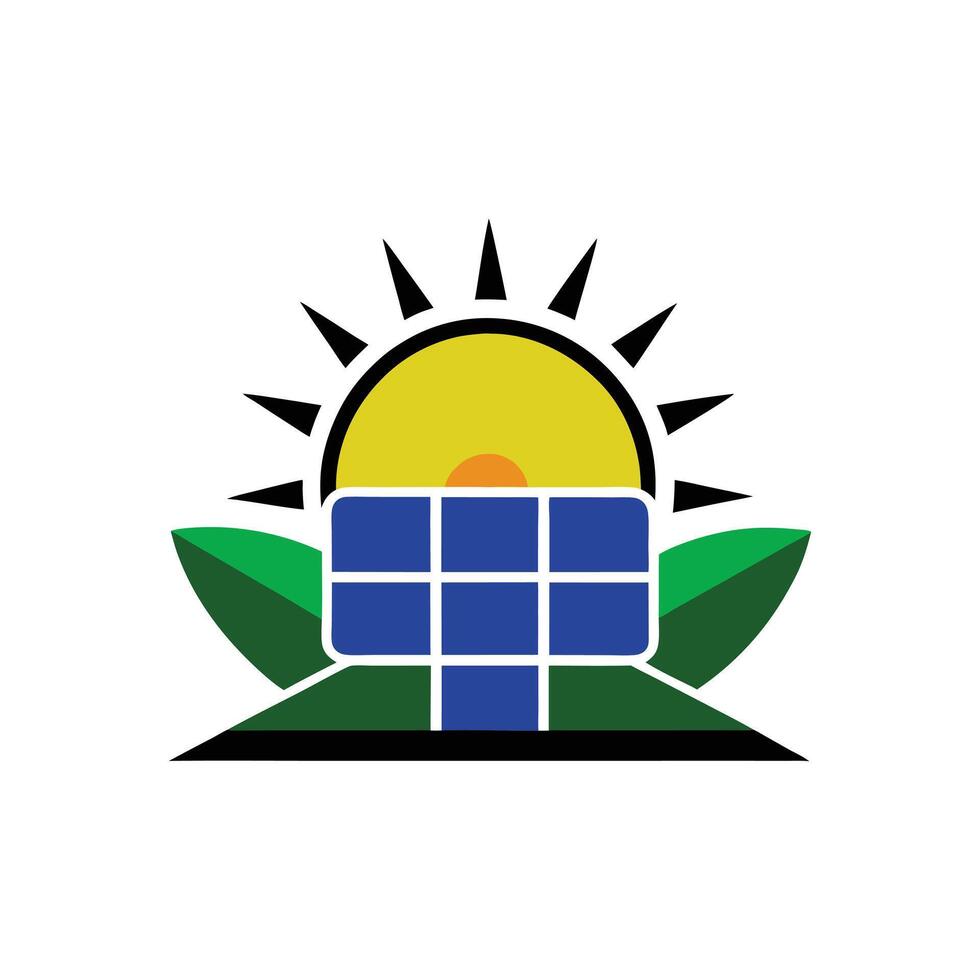 Shining Sun Above Solar Panels Logo Concept vector