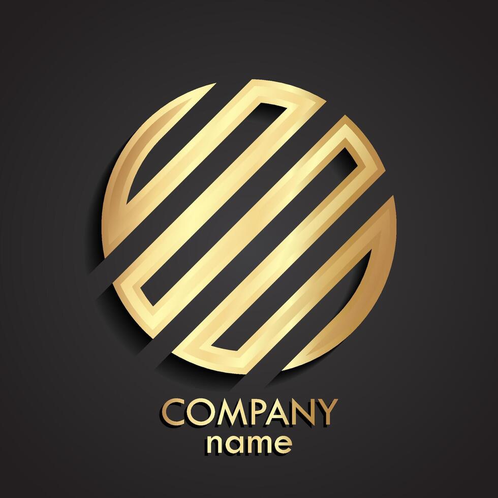 3d linear shape gold circle logo vector