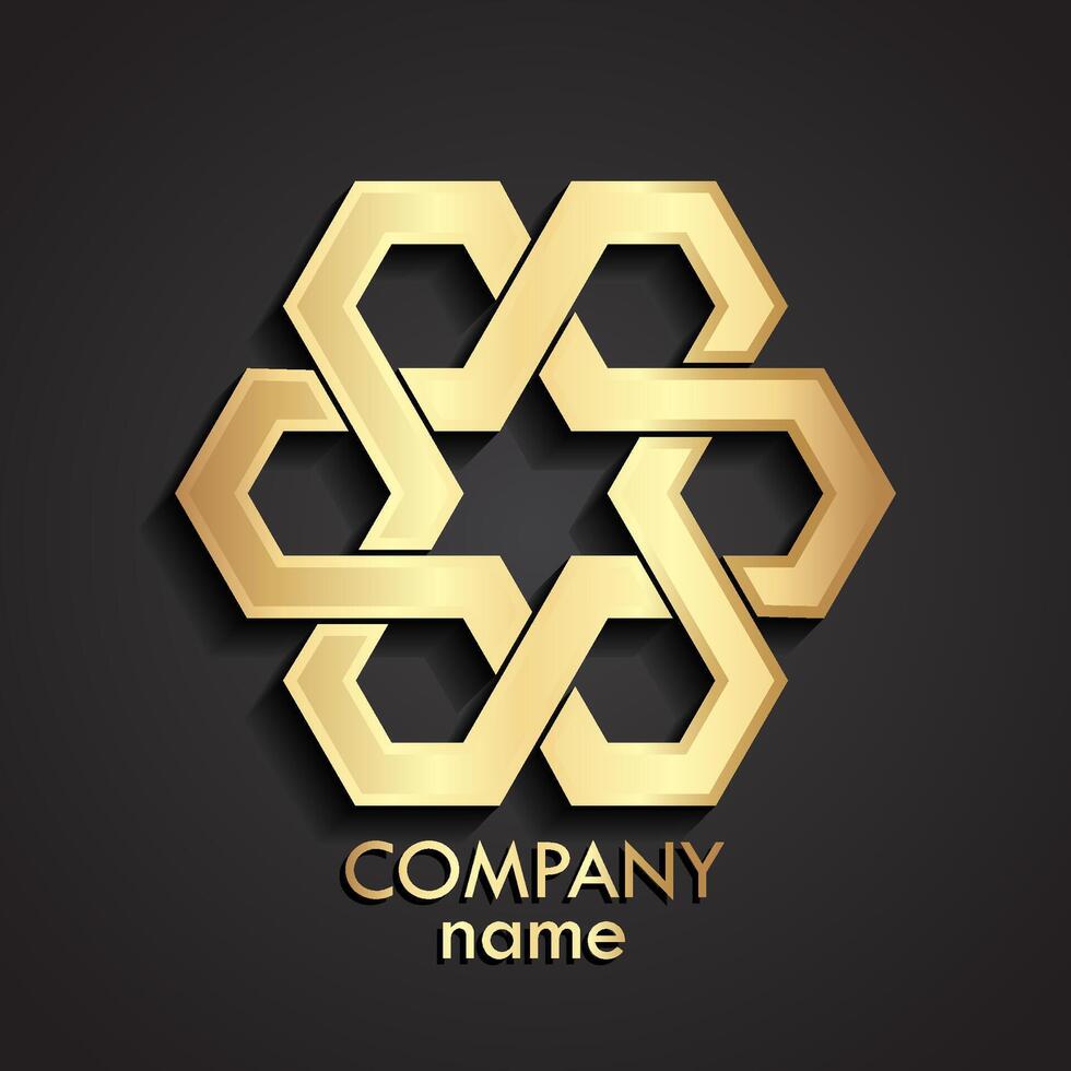 3d geometric hexagonal golden logo vector