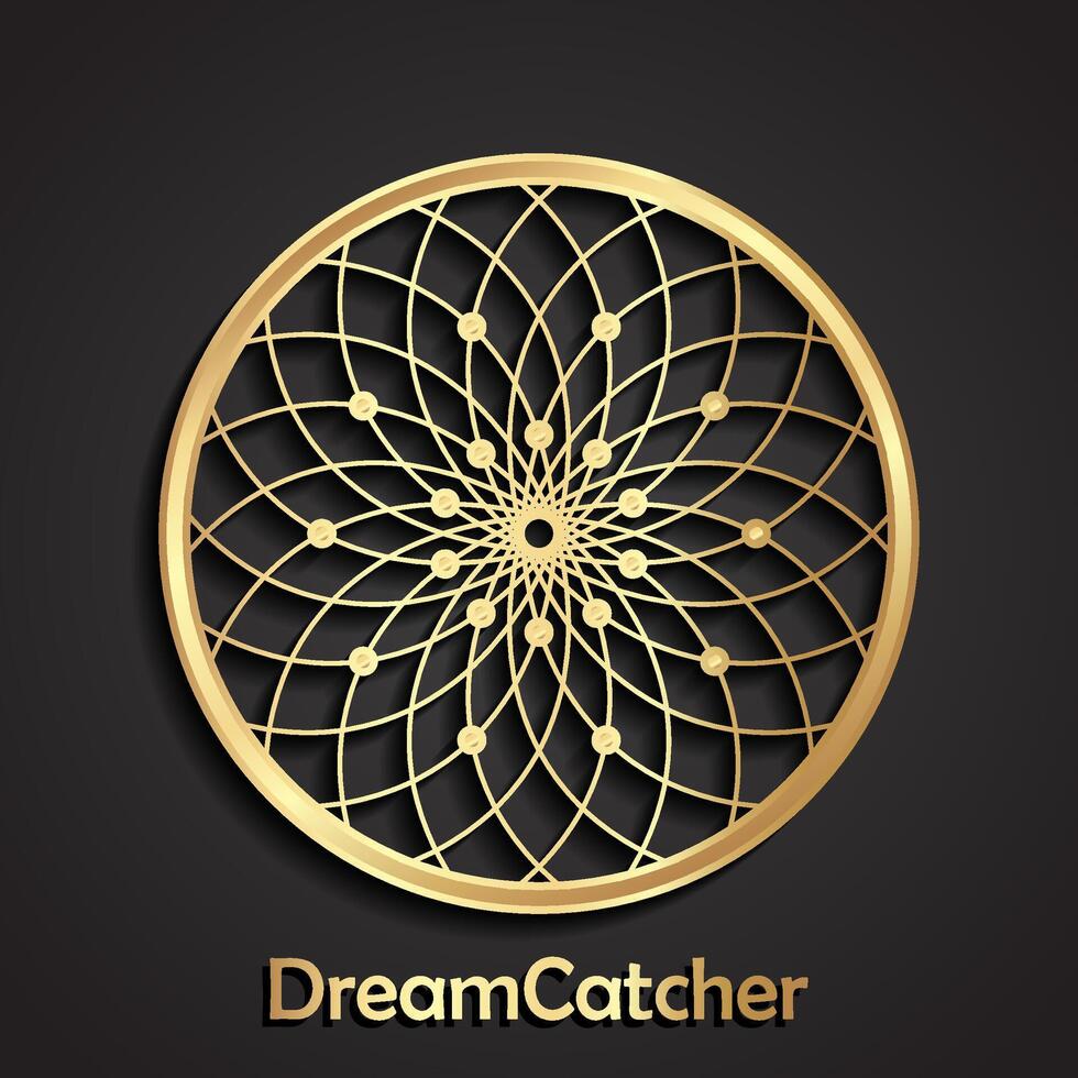 3d golden dreamcatcher circle logo vector