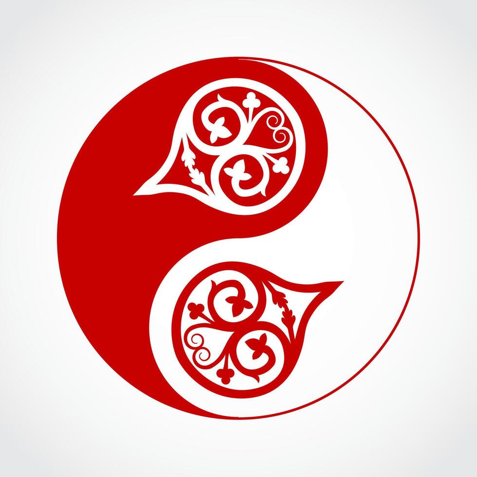 red yin yang symbol with ornamental dot vector
