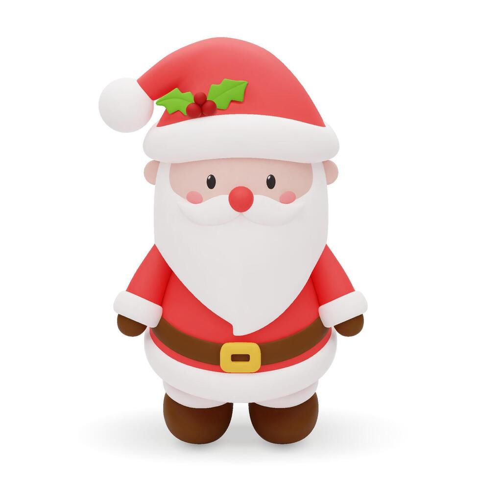 3d realistic cute Santa Claus with Xmas hat. Cute Christmas character. 3D illustration isolated on white background. vector