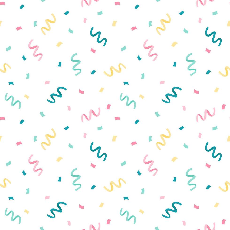 Cute seamless patterns with confetti in pastel colors in cute cartoon flat style. Isolated on white. Valentine day, wedding, party, bachelorette party backgrounds. vector