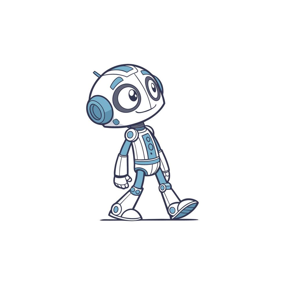 A cartoon robot walking with his arms crossed vector