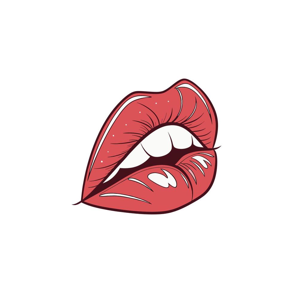 A red lips with white teeth and a white tongue vector