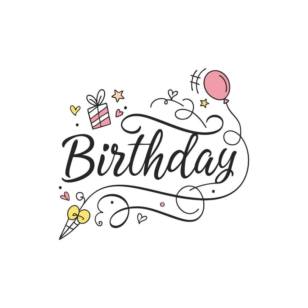Birthday greeting card with a balloon and a gift vector