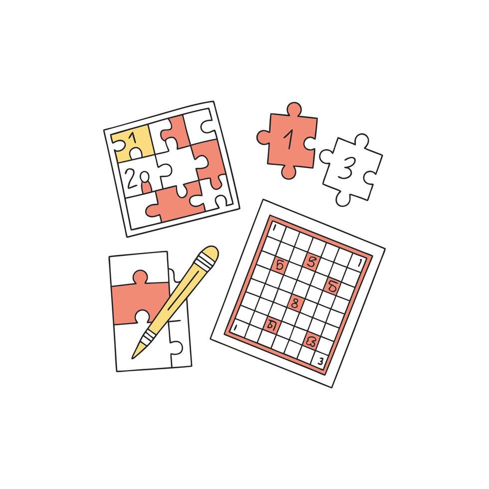 Puzzle pieces and pencils on a white background vector