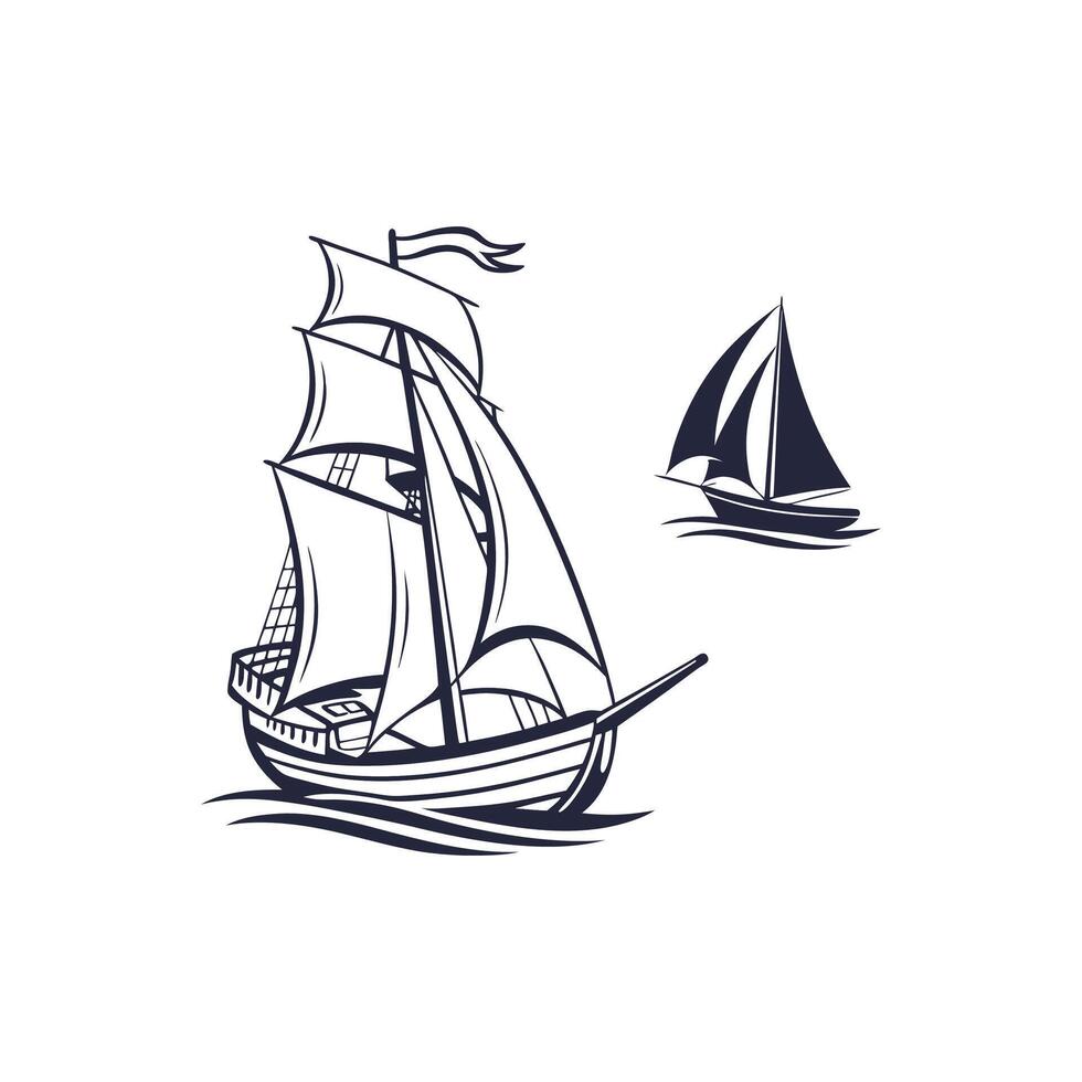 Sailing ship and sailing boat icon, illustration vector