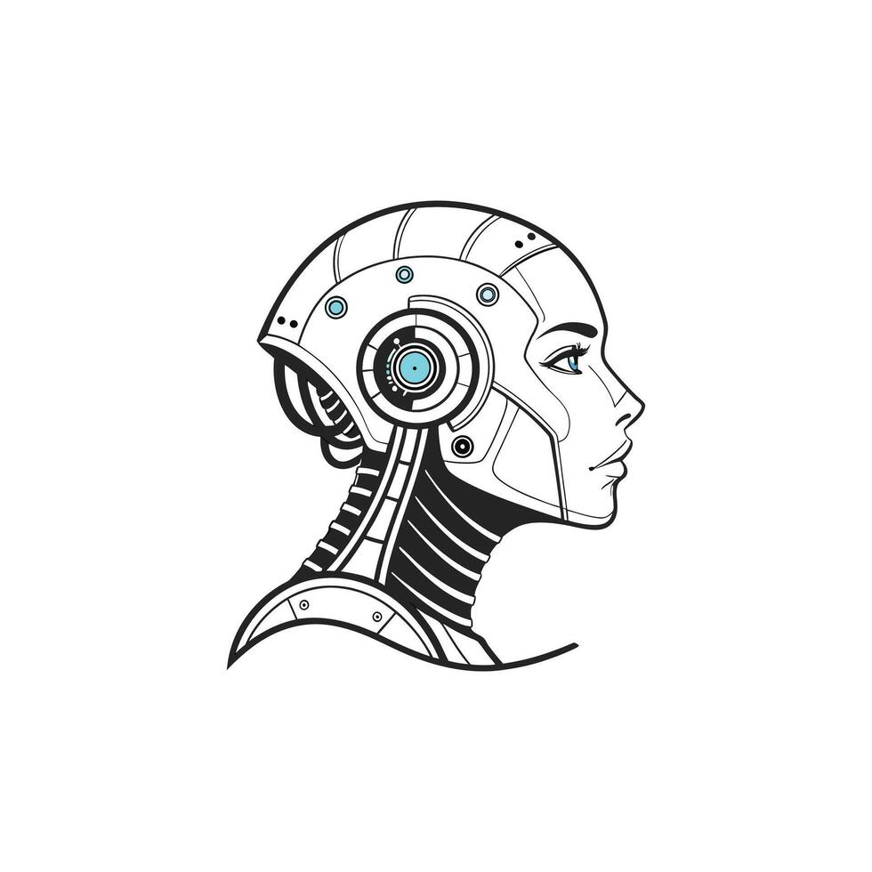 A robot head with a blue face and a blue background vector