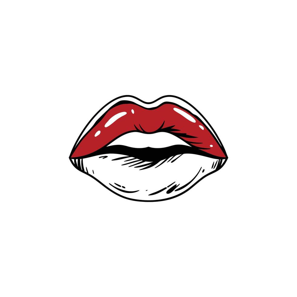 A red and white lips with a white background vector