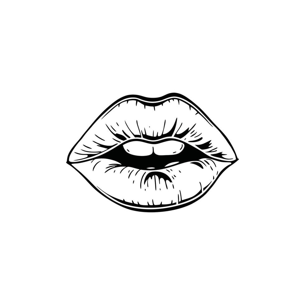 A black and white drawing of a woman's lips vector