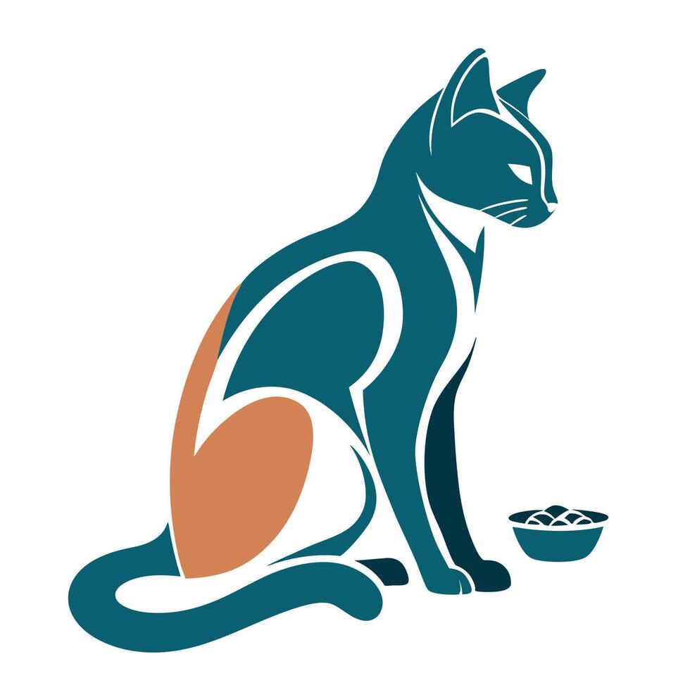 A cat sitting next to a bowl of food vector