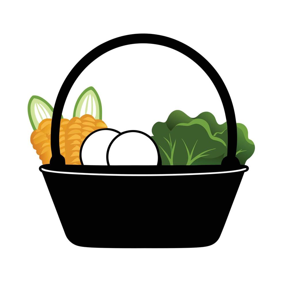 A basket full of vegetables and eggs vector