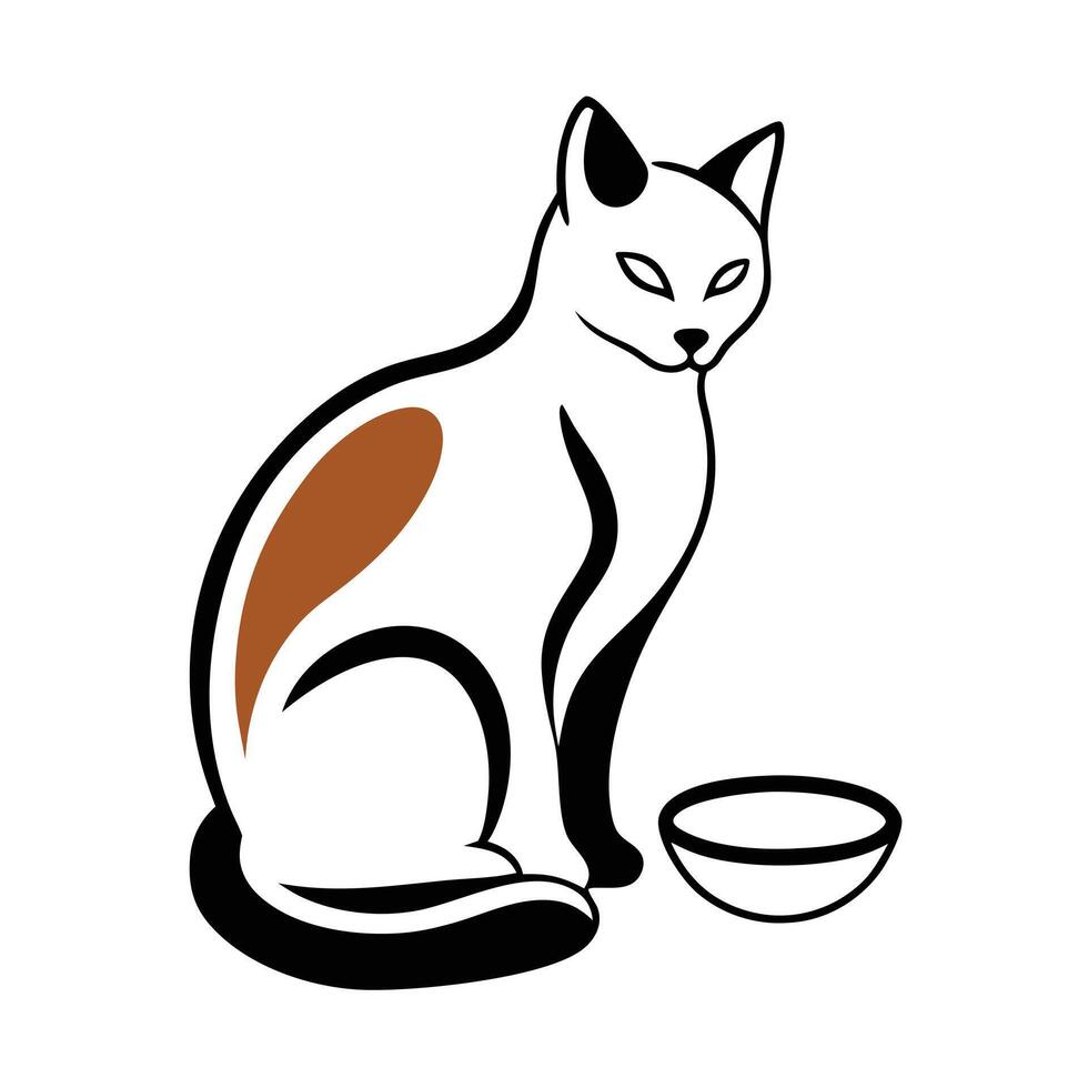 A cat sitting next to a bowl of food vector