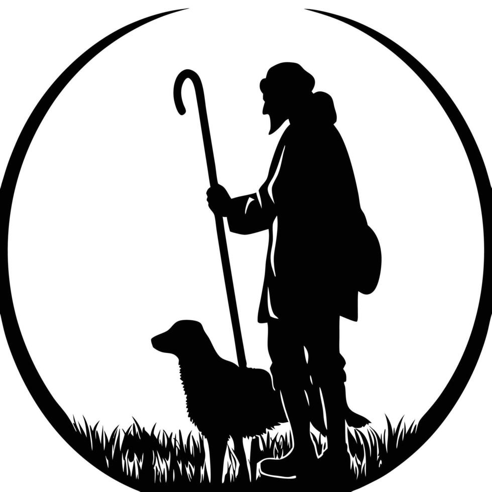 A silhouette of a man with a dog and a stick vector