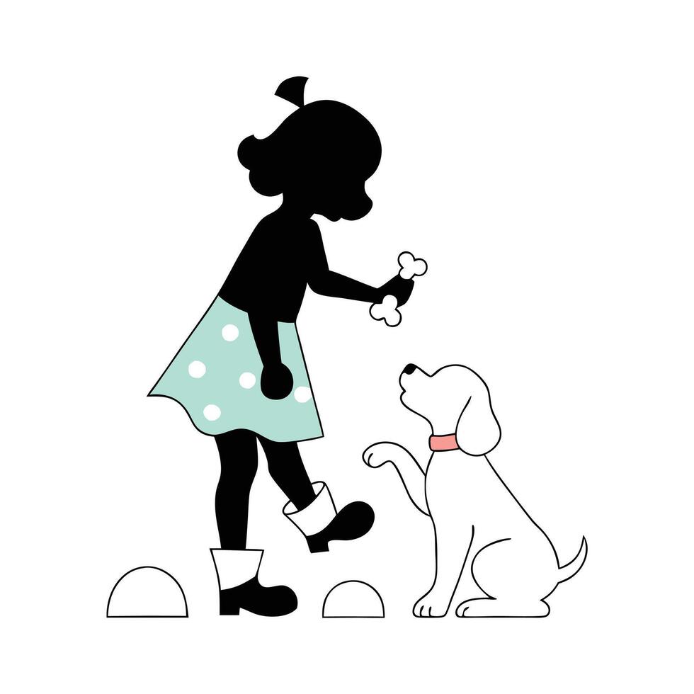 A girl and her dog are standing in front of a white dog vector