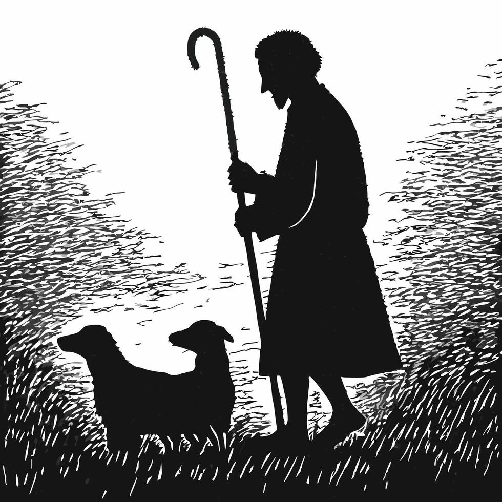 A black and white illustration of a man with a dog and a stick vector