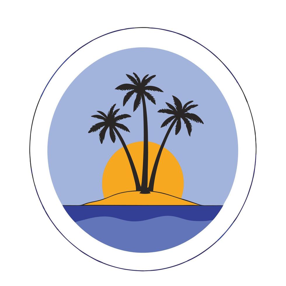A round sticker with palm trees and the sun vector