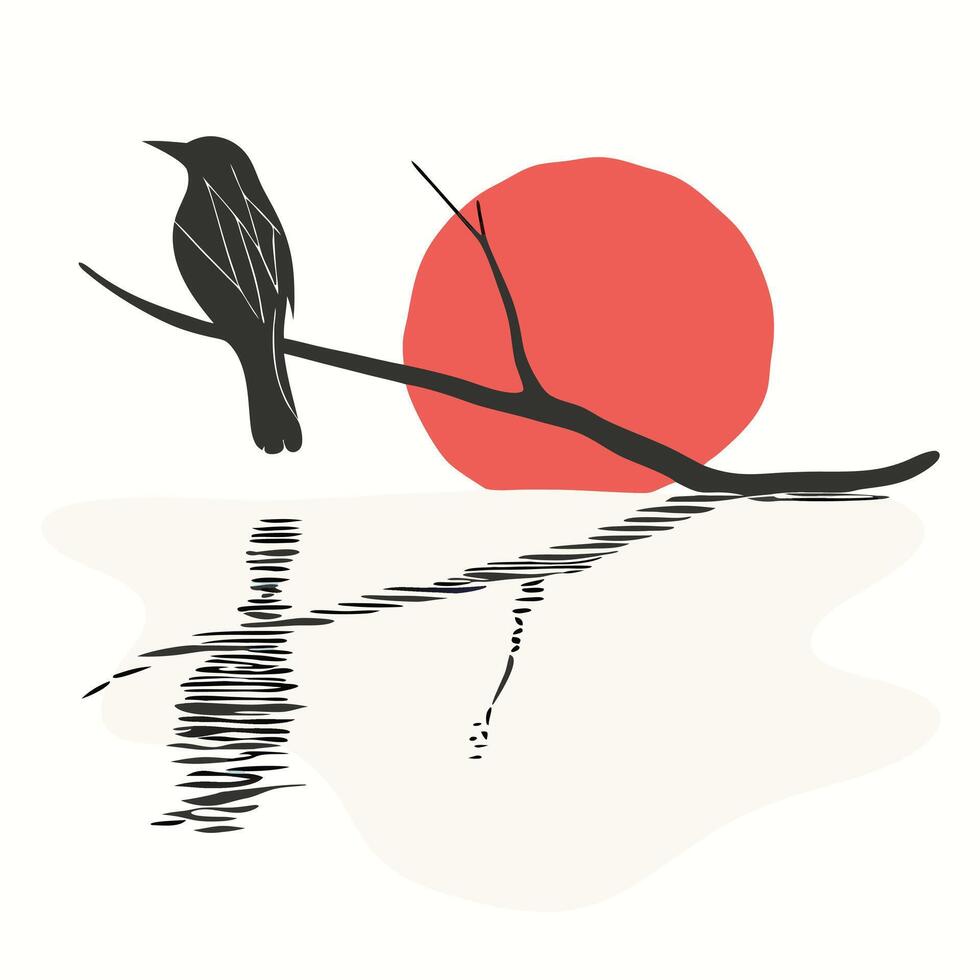 A bird sitting on a branch with the sun in the background vector
