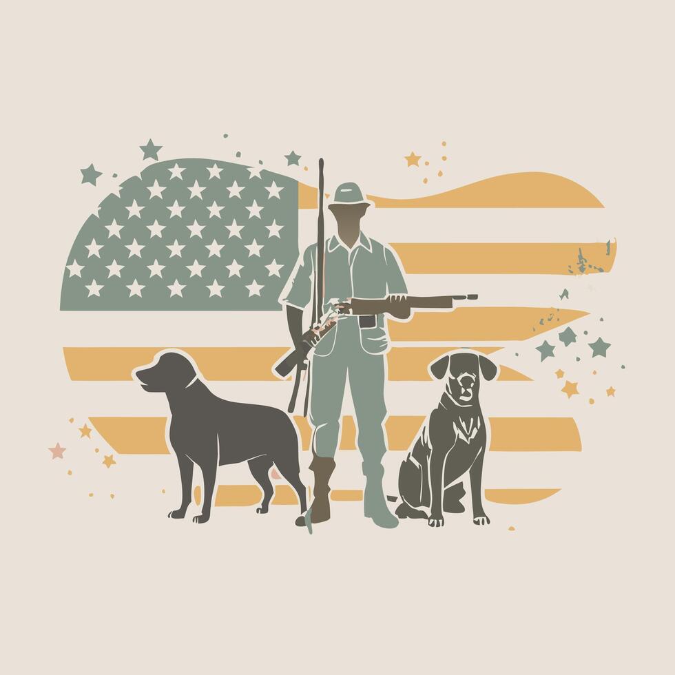 Hunting and dog with american flag vector