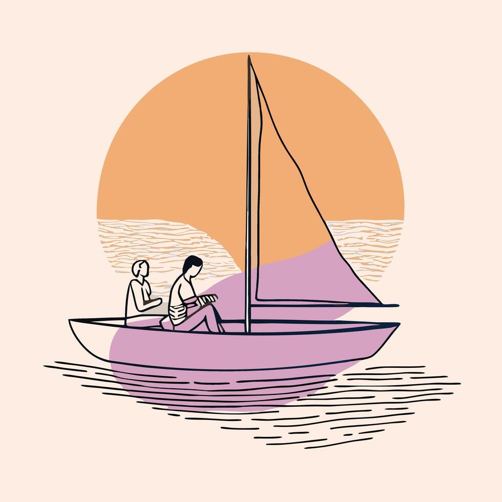 A man and woman in a boat with sail vector