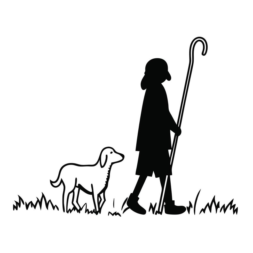 A silhouette of a man and his dog vector