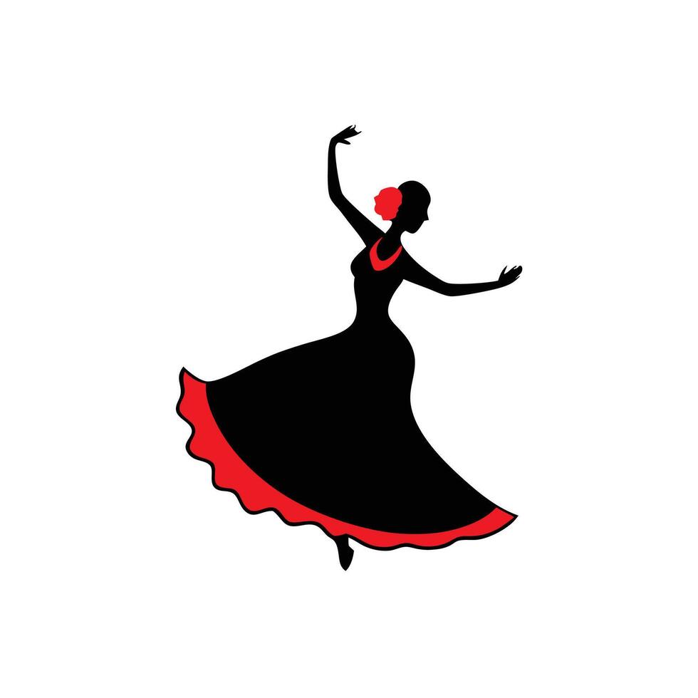 A woman in a black dress and red skirt dancing vector