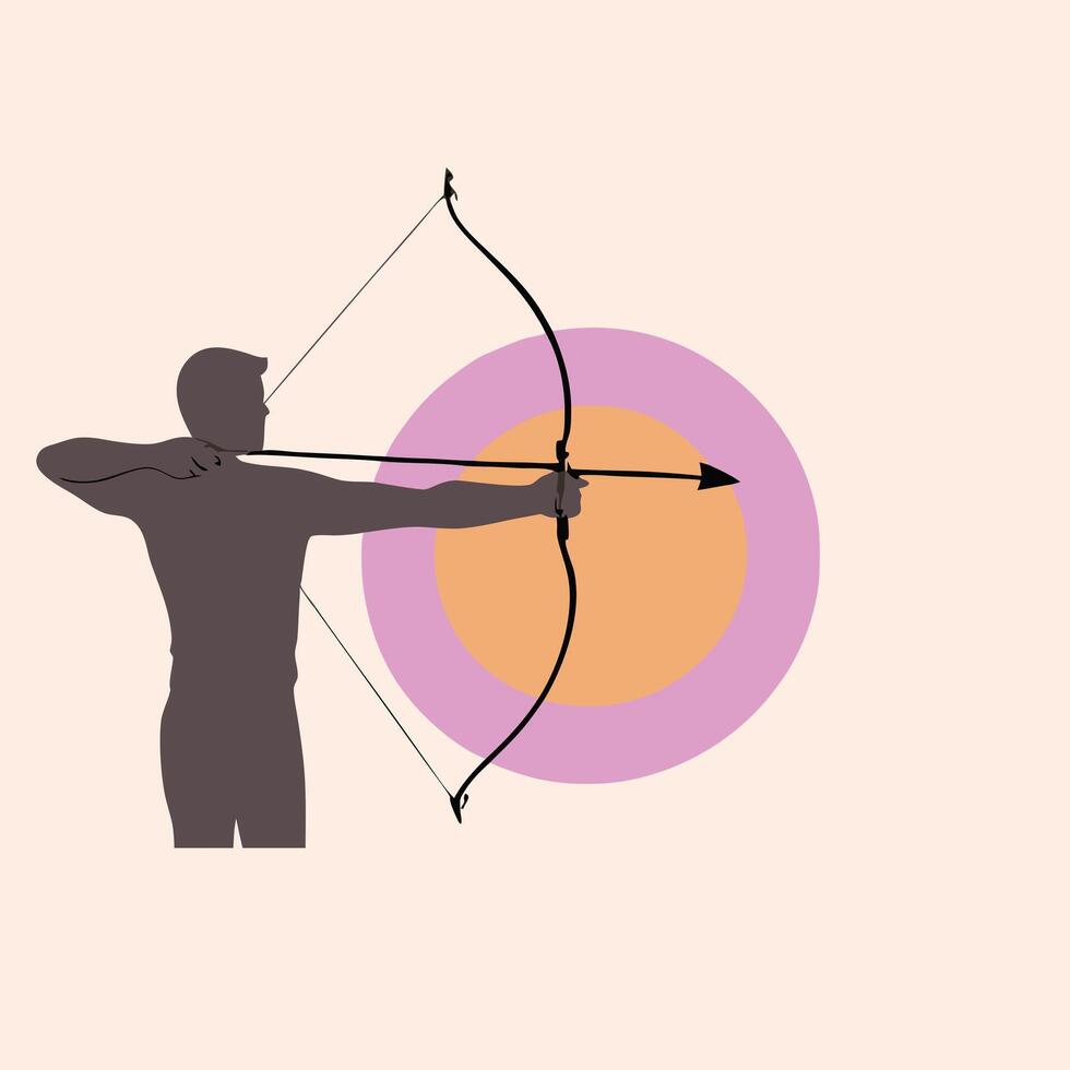 A man is aiming with a bow and arrow vector