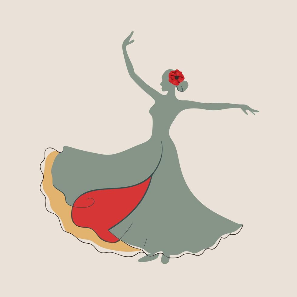 A woman in a dress dancing with a red flower vector
