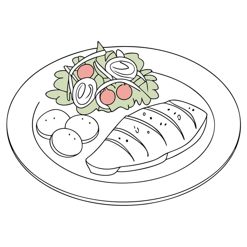 Chicken breast with salad on plate vector