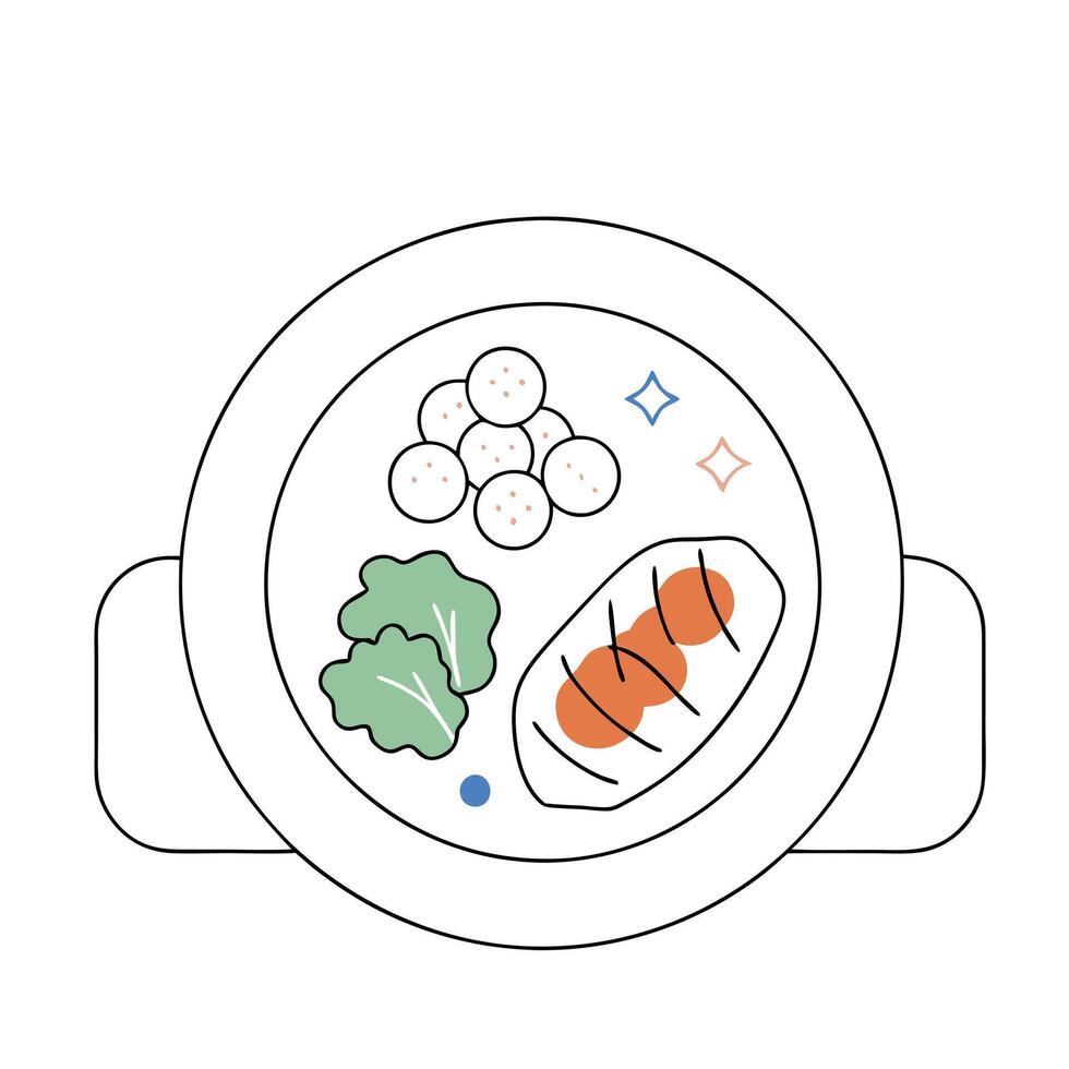 A plate with food on it and a white background vector