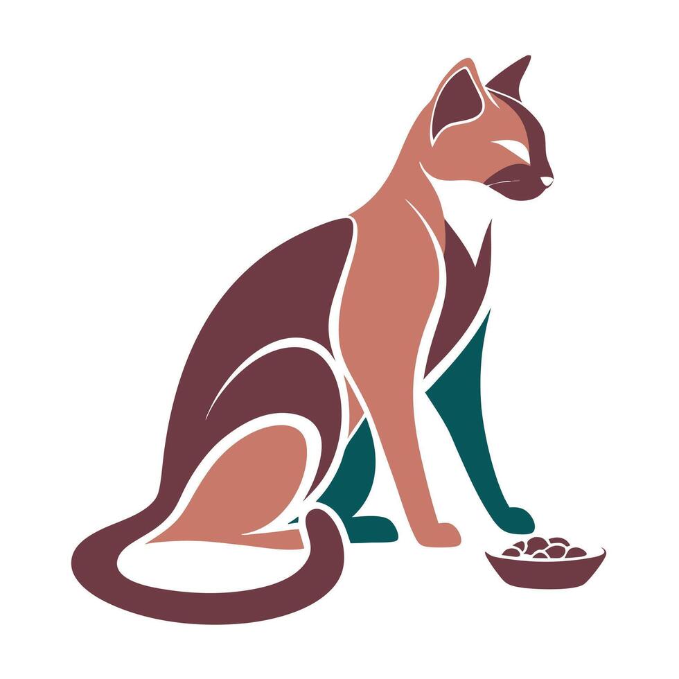 A cat sitting next to a bowl of food vector