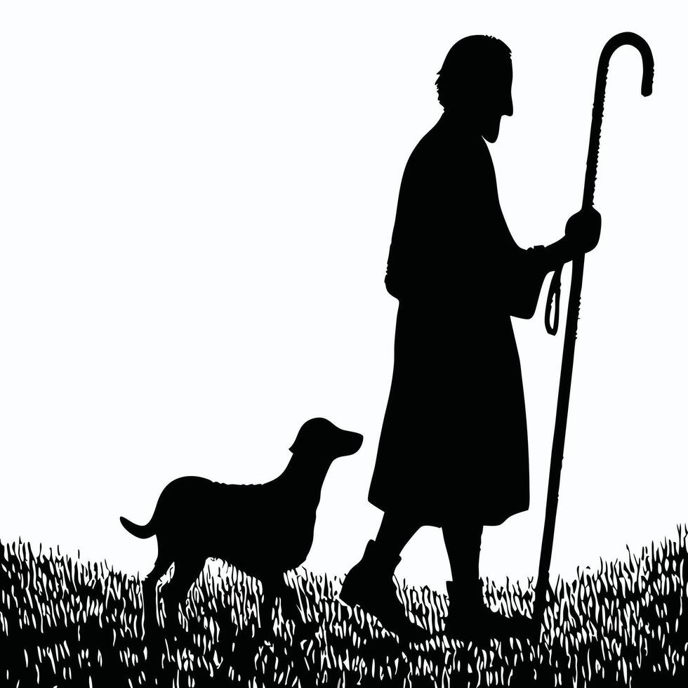 A silhouette of a man with a dog and a stick vector
