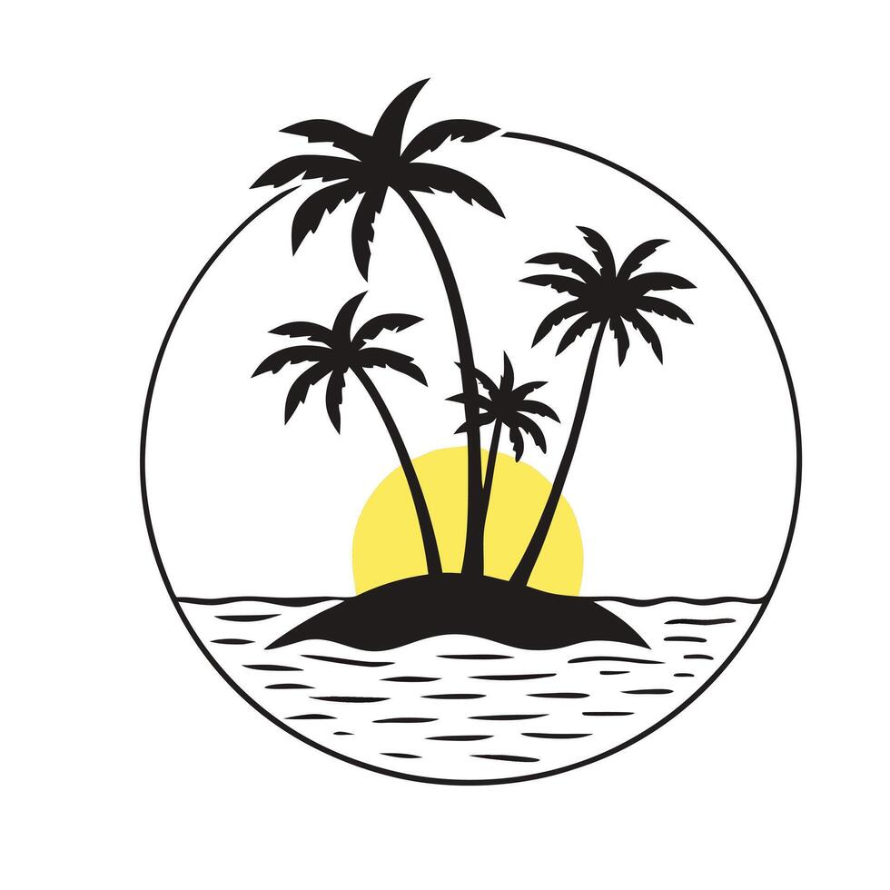Tropical island palm trees illustration vector