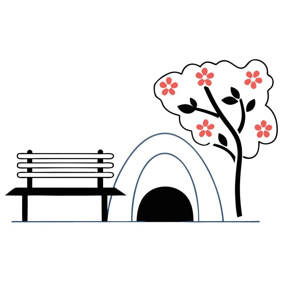 A park bench and tree with cherry blossom vector