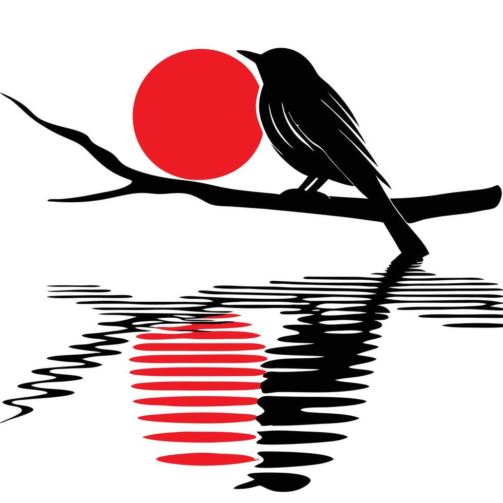 A bird sitting on a branch with the sun in the background vector