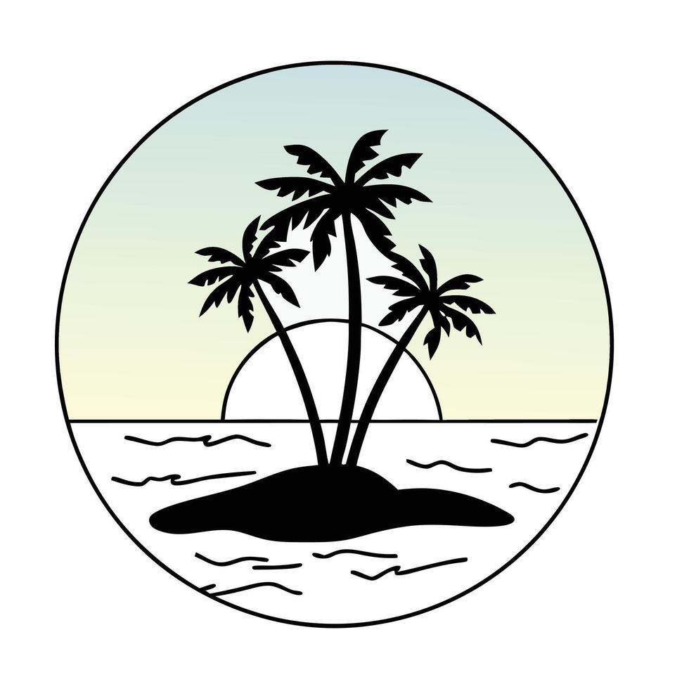A palm tree and a sunset in a circle vector