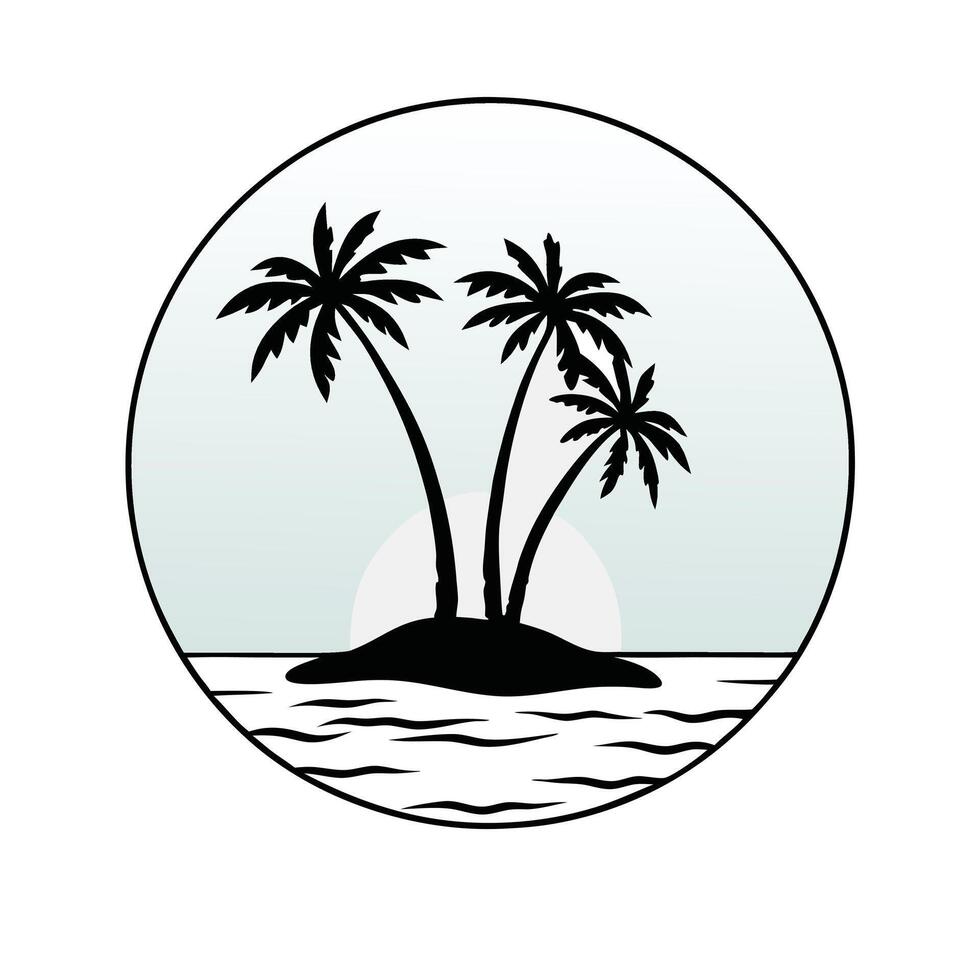A black and white image of palm trees on an island vector