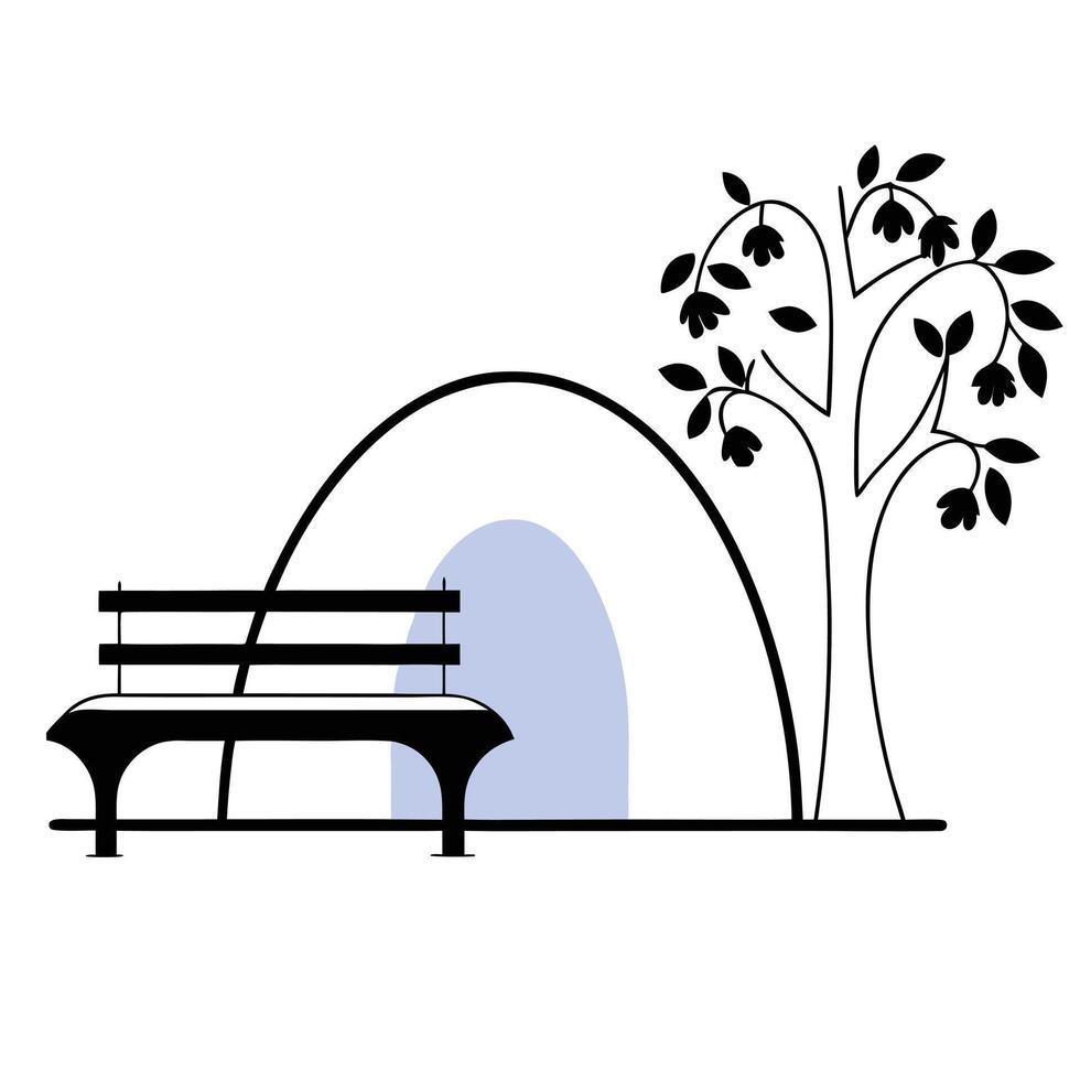 A bench and tree in the park vector