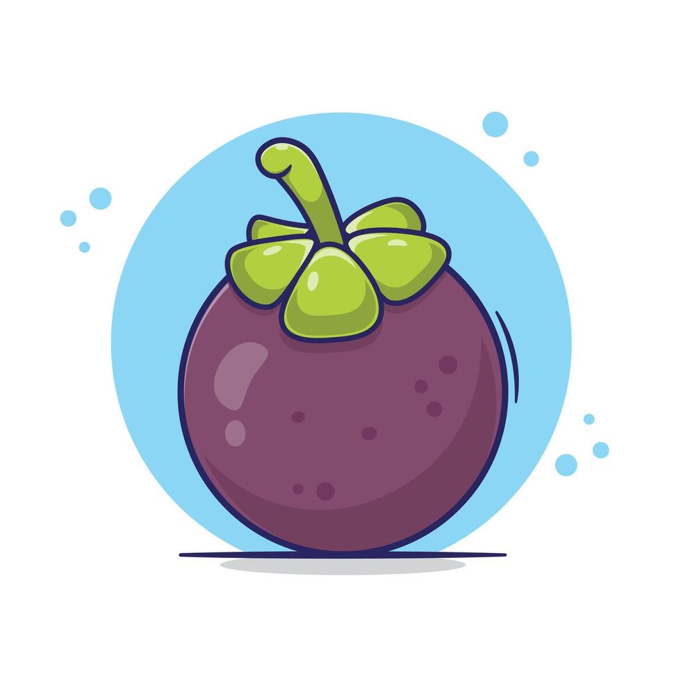 Draw delicious sweet purple mangosteen cartoon with green leaves illustration object on white background vector
