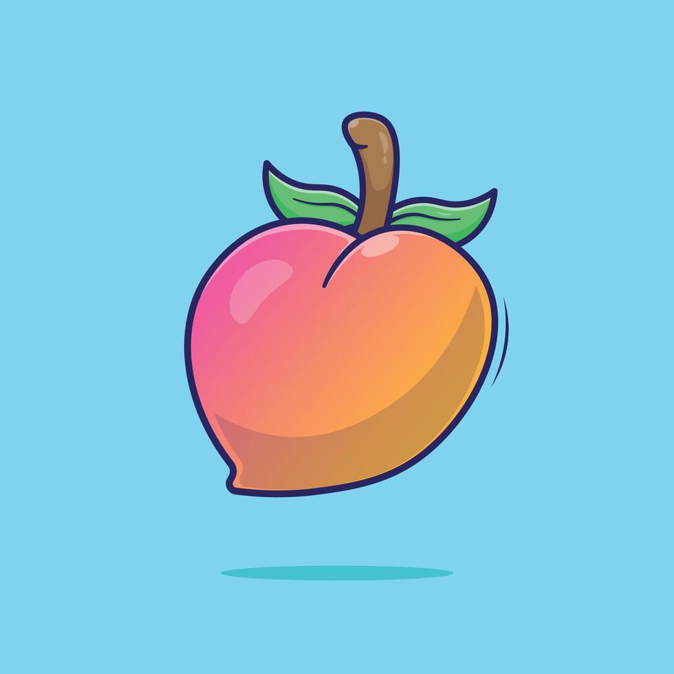 Draw cartoon of cute peach fruit icon mascot logo illustration object with two leaves on the side vector