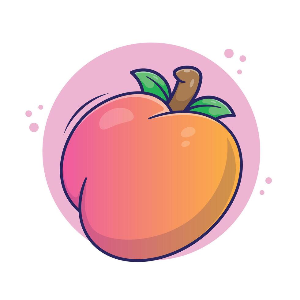 Hand drawn cute cartoon of sweet peach fruit icon mascot logo illustration object with simple color concept vector